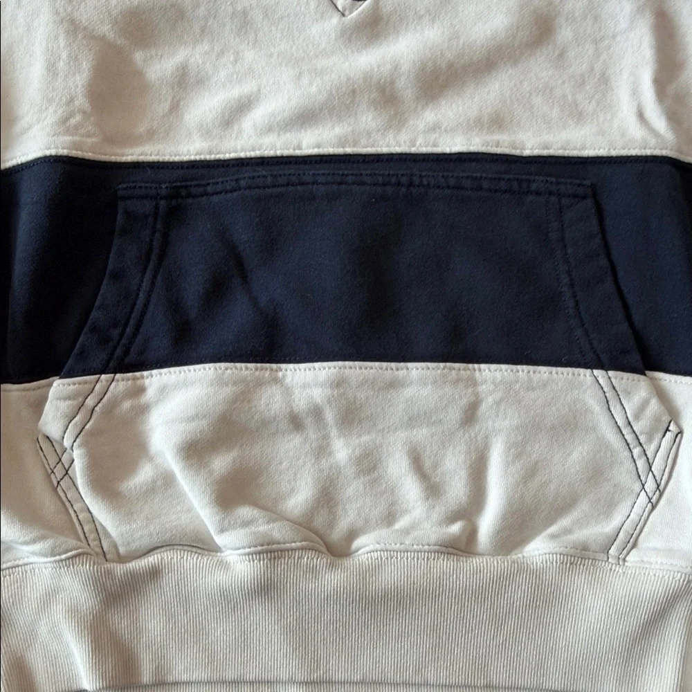 J. Crew Men's Navy and White Striped Half-Zip Sweatshirt